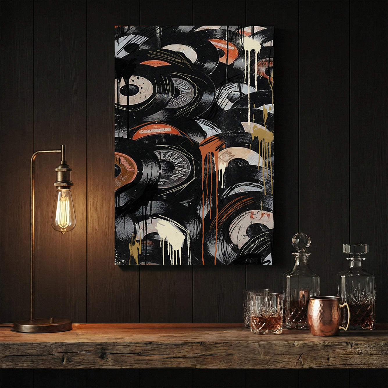 Vinyl records music street art urban black orange wall art