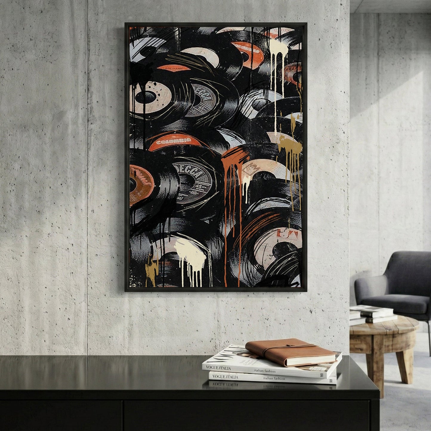 Vinyl records music street art urban black orange wall art