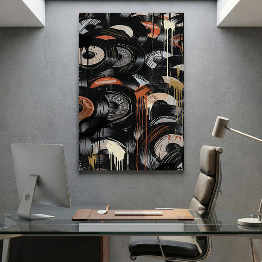 Vinyl records music street art urban black orange wall art