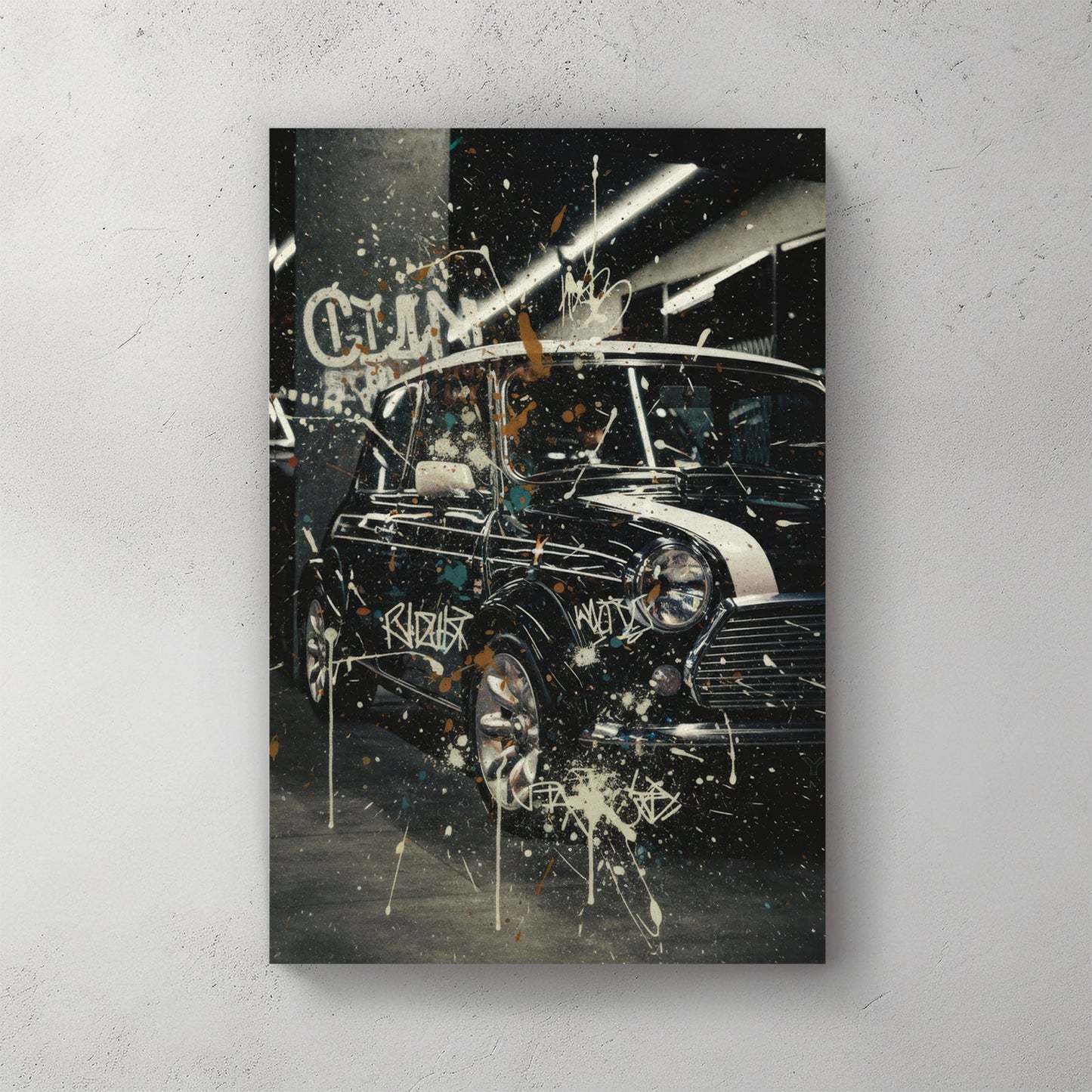 Vintage Mini Cooper retro urban graffiti wall art print