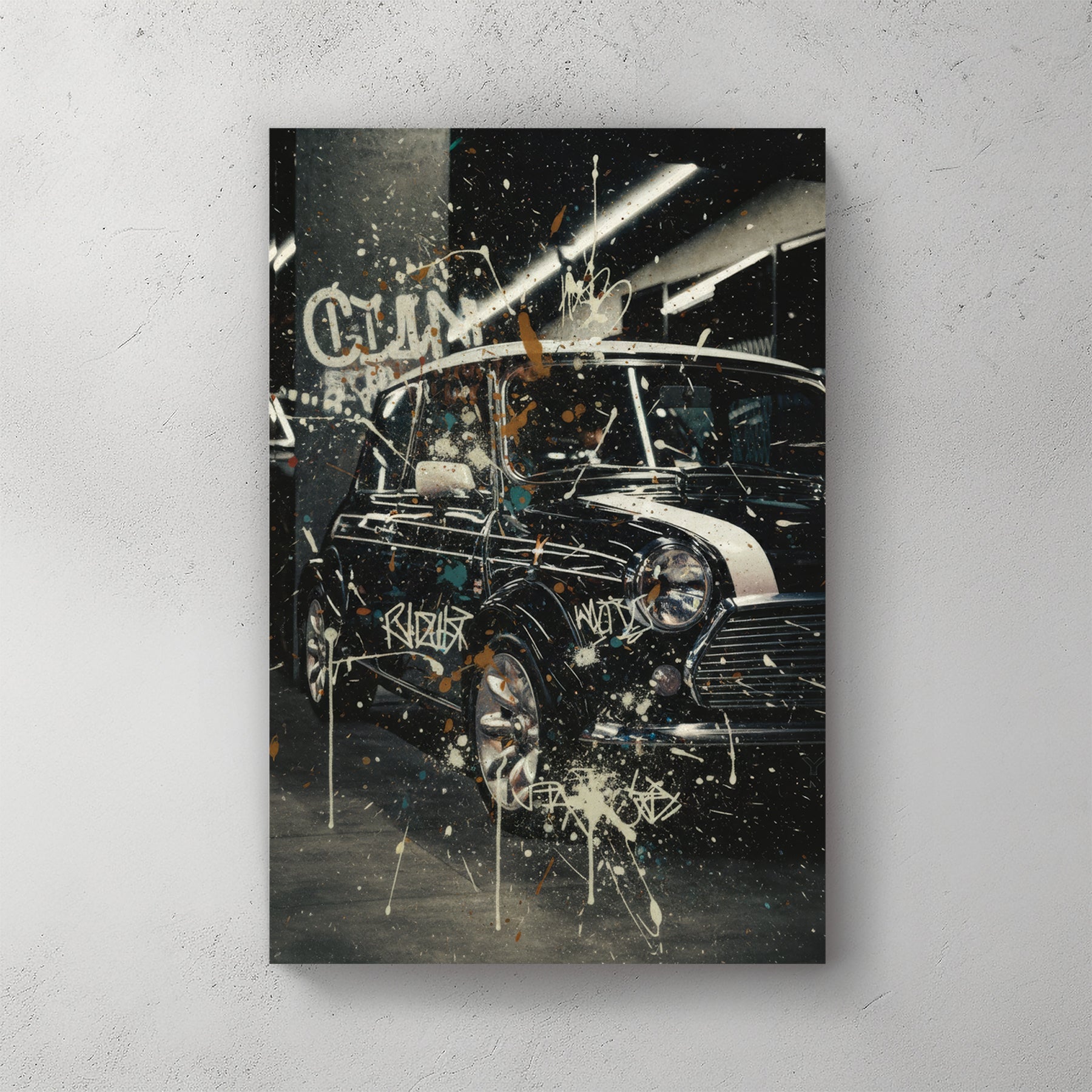 Vintage Mini Cooper retro urban graffiti wall art print