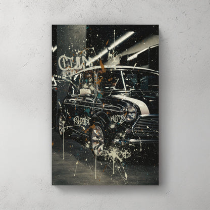 Vintage Mini Cooper retro urban graffiti wall art print