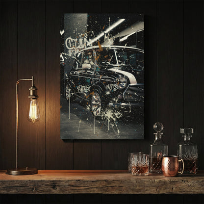 Vintage Mini Cooper retro urban graffiti wall art print