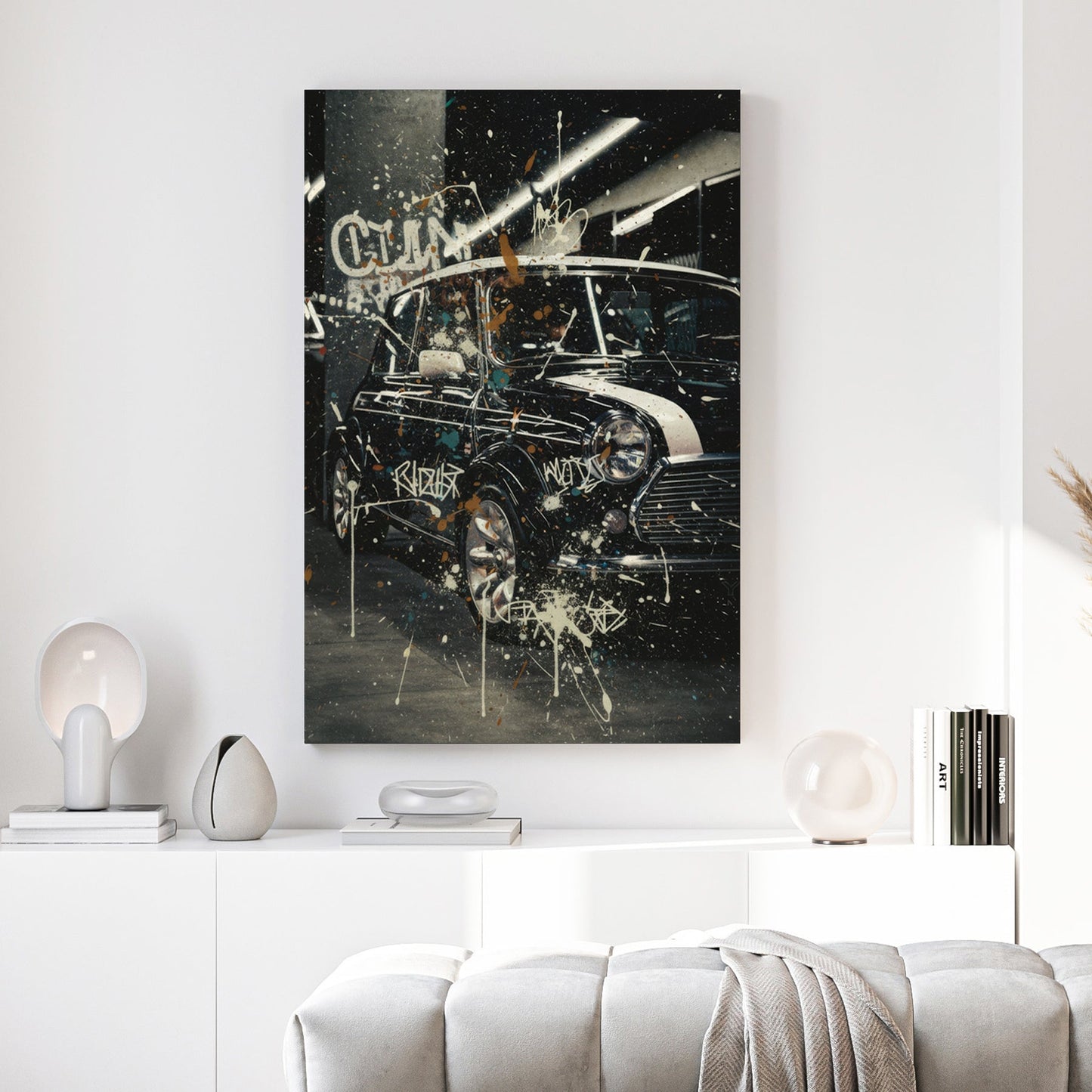 Vintage Mini Cooper retro urban graffiti wall art print