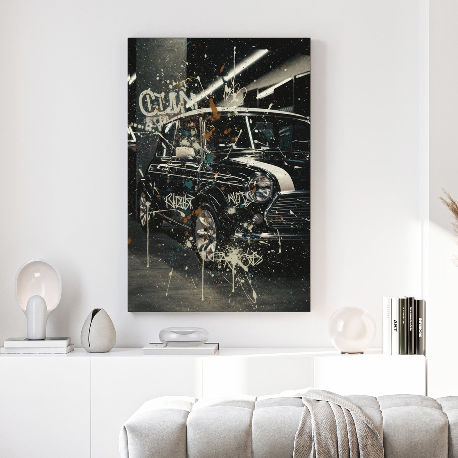 Vintage Mini Cooper retro urban graffiti wall art print