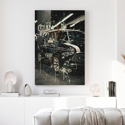 Vintage Mini Cooper retro urban graffiti wall art print