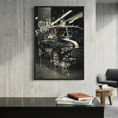 Vintage Mini Cooper retro urban graffiti wall art print