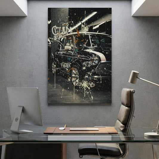 Vintage Mini Cooper retro urban graffiti wall art print