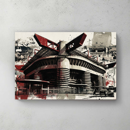 San Siro Milan stadium in red and black with architectural urban graffiti style