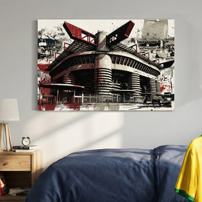 San Siro Milan stadium in red and black with architectural urban graffiti style