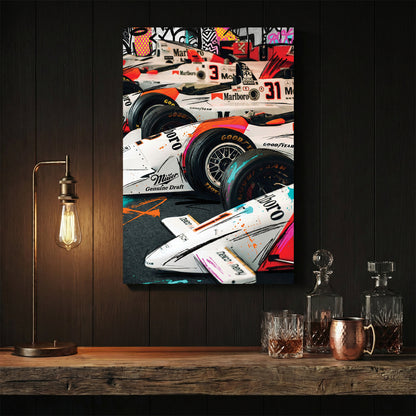 McLaren F1 racing cars in pop art street art style
