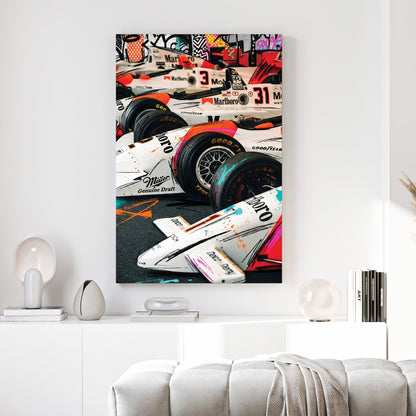 McLaren F1 racing cars in pop art street art style