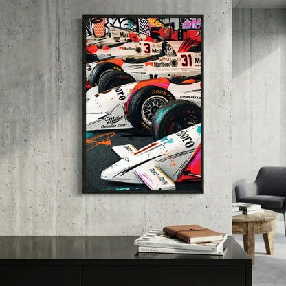 McLaren F1 racing cars in pop art street art style