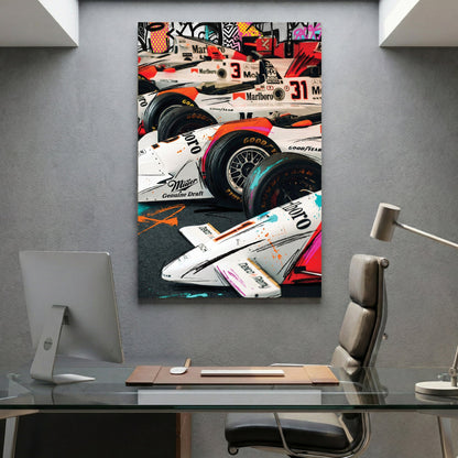 McLaren F1 racing cars in pop art street art style