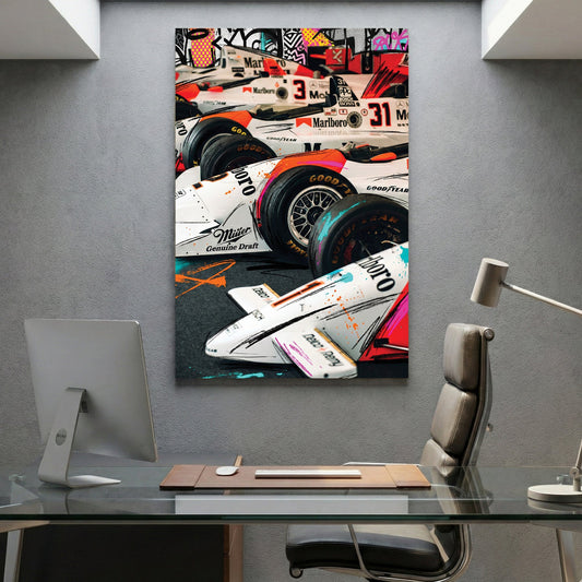 McLaren F1 racing cars in pop art street art style