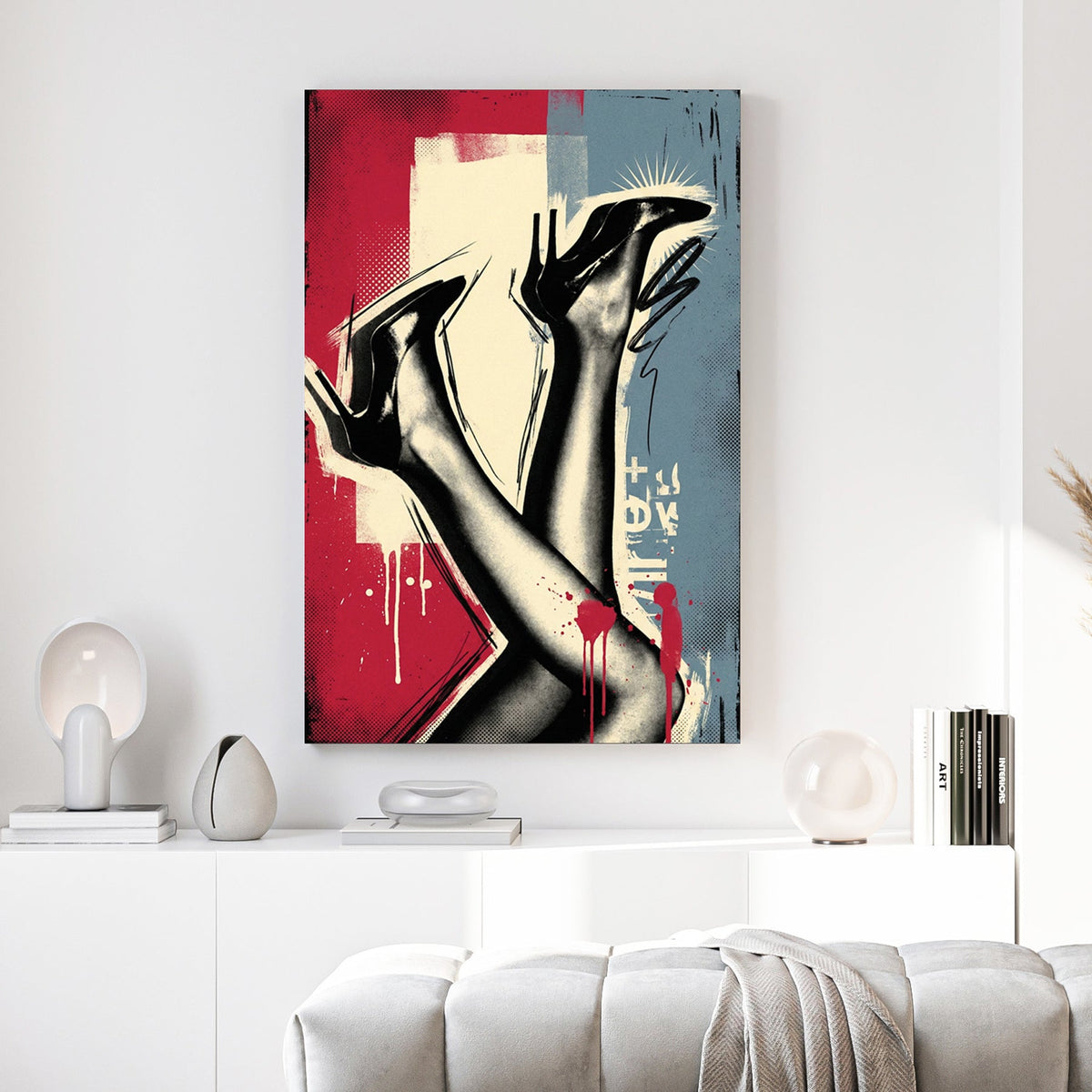 Women's legs in heels pop art illustration with bold colours