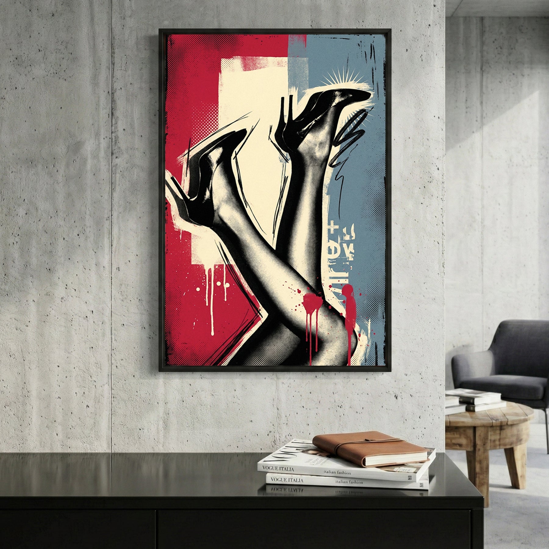 Women's legs in heels pop art illustration with bold colours