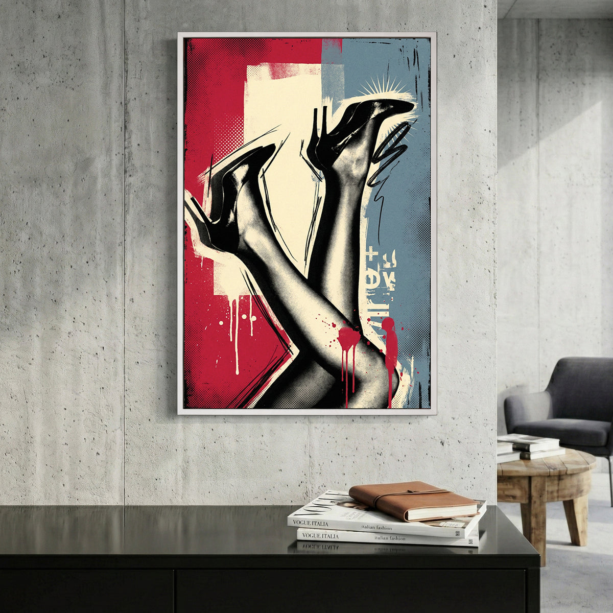 Women's legs in heels pop art illustration with bold colours