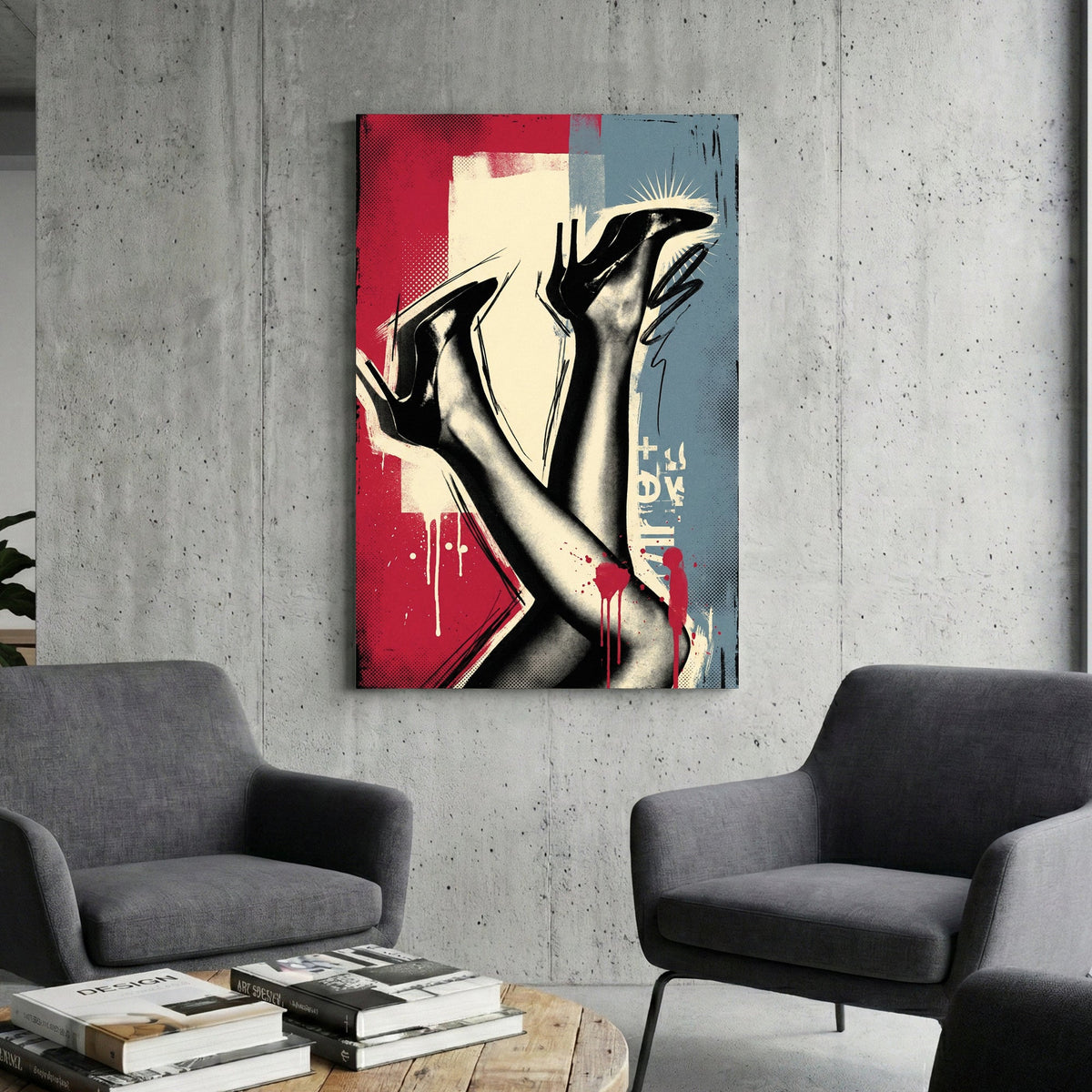 Women's legs in heels pop art illustration with bold colours