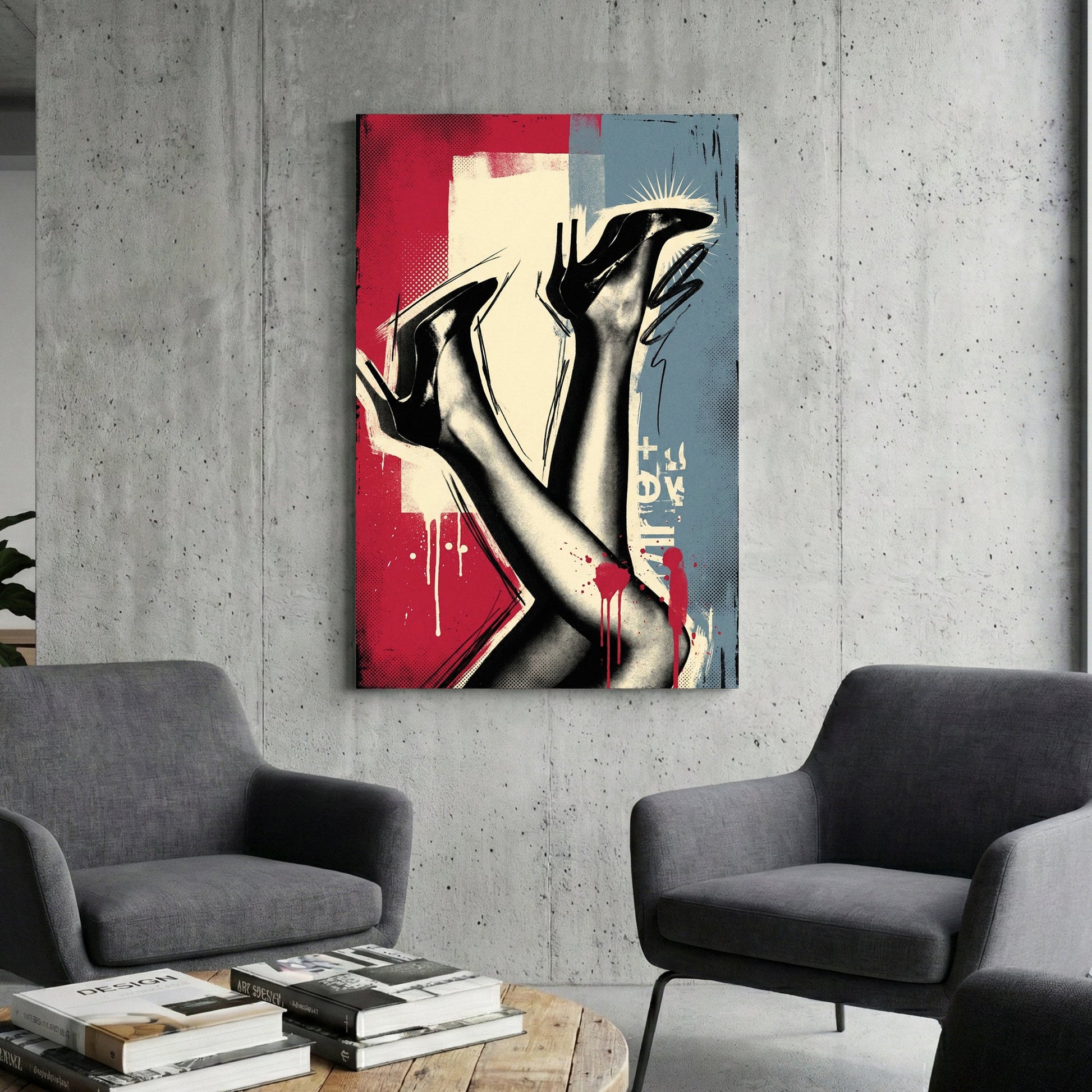 Women's legs in heels pop art illustration with bold colours