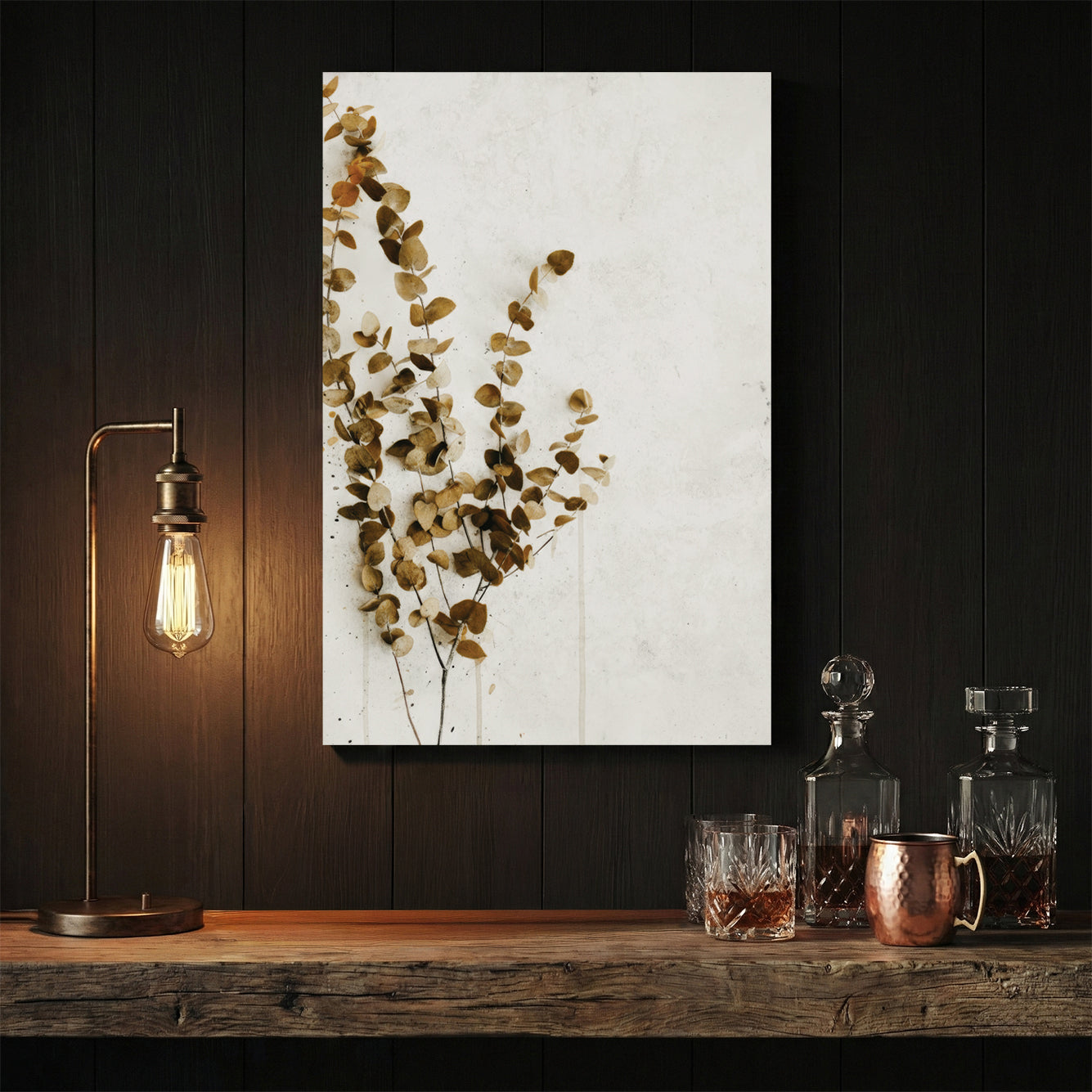 Dried botanical stems and seed pods illustration in warm tones wall art print