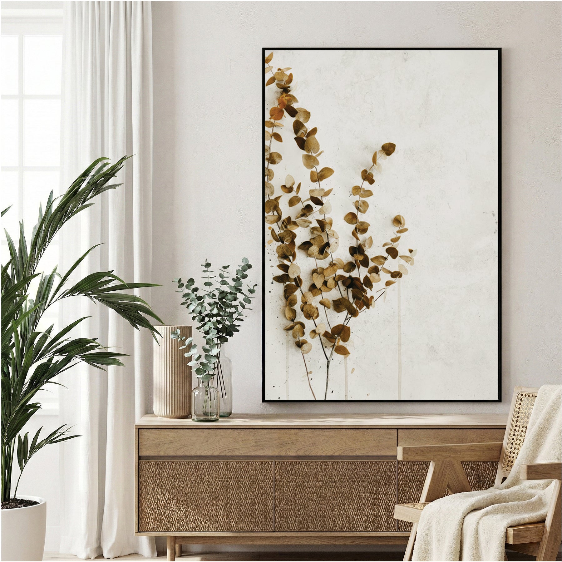 Dried botanical stems and seed pods illustration in warm tones wall art print