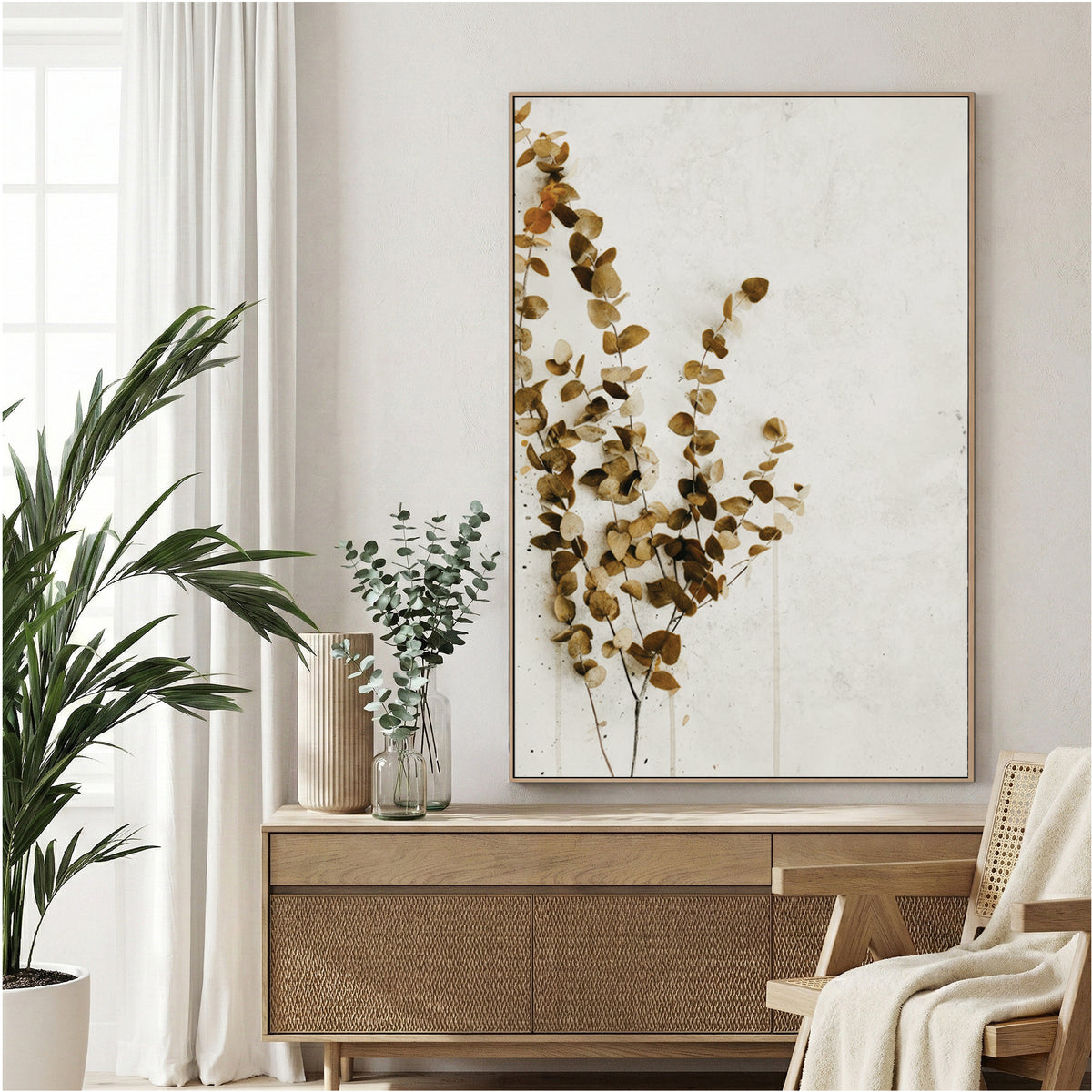 Dried botanical stems and seed pods illustration in warm tones wall art print