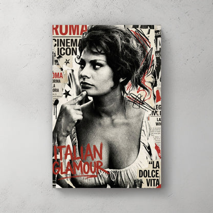 Sophia Loren portrait sketch with vintage cinema typography
