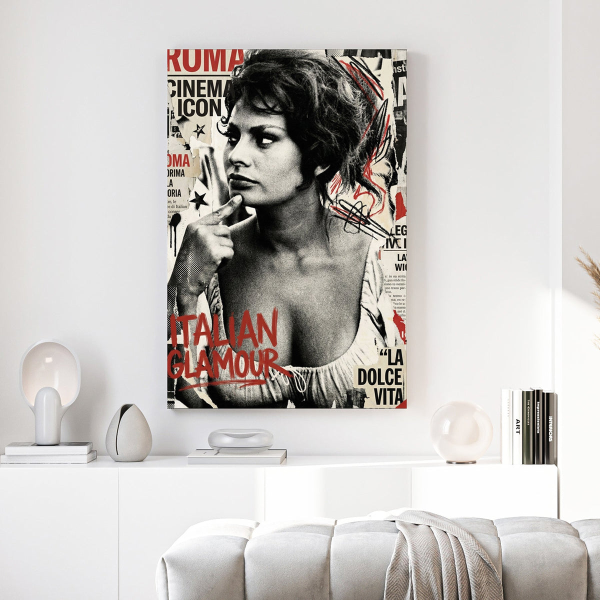 Sophia Loren portrait sketch with vintage cinema typography