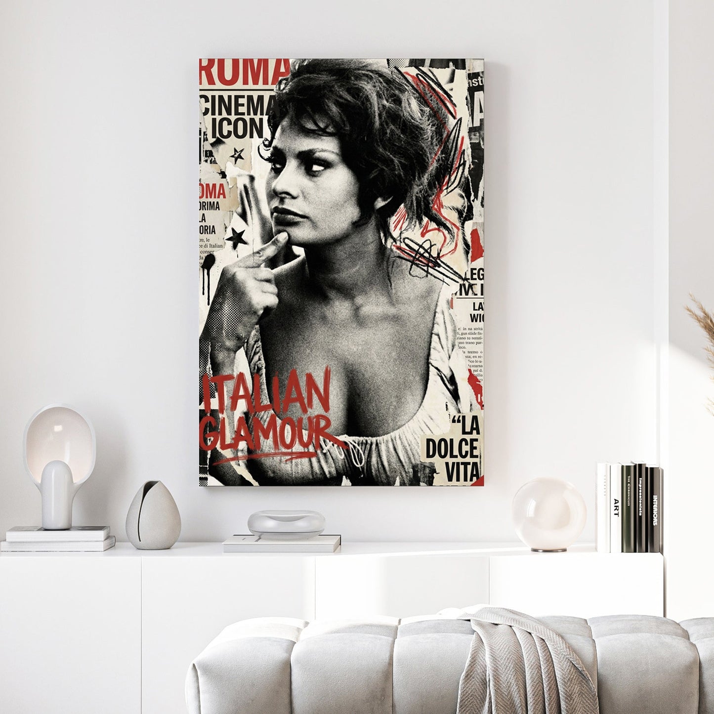 Sophia Loren portrait sketch with vintage cinema typography