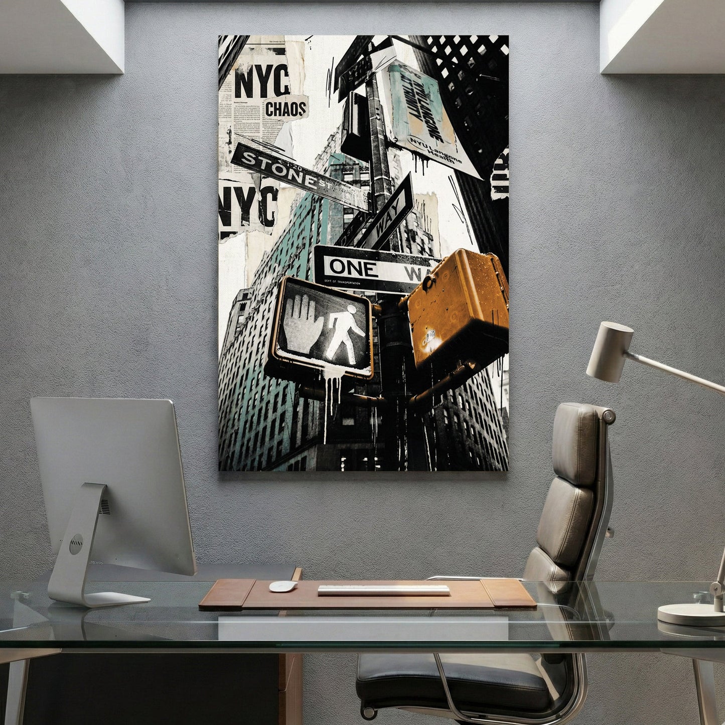 New York City urban landscape with street art typography and architecture wall art print