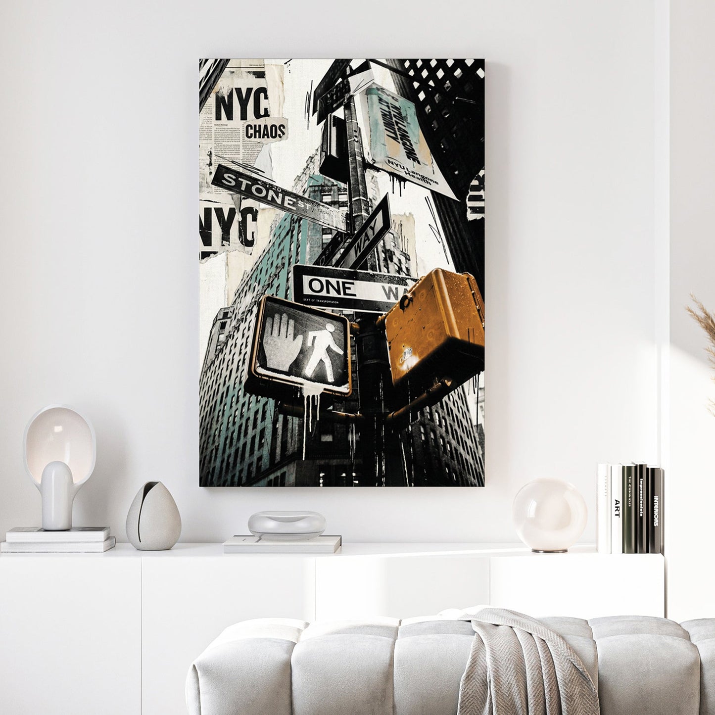 New York City urban landscape with street art typography and architecture wall art print