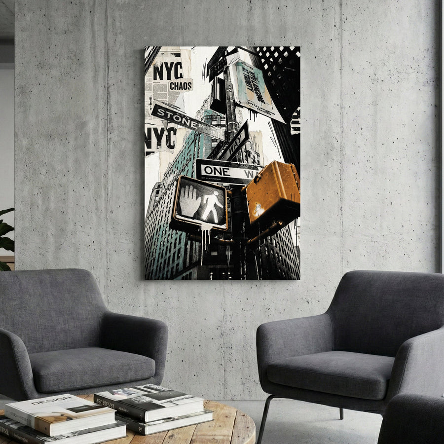 New York City urban landscape with street art typography and architecture wall art print