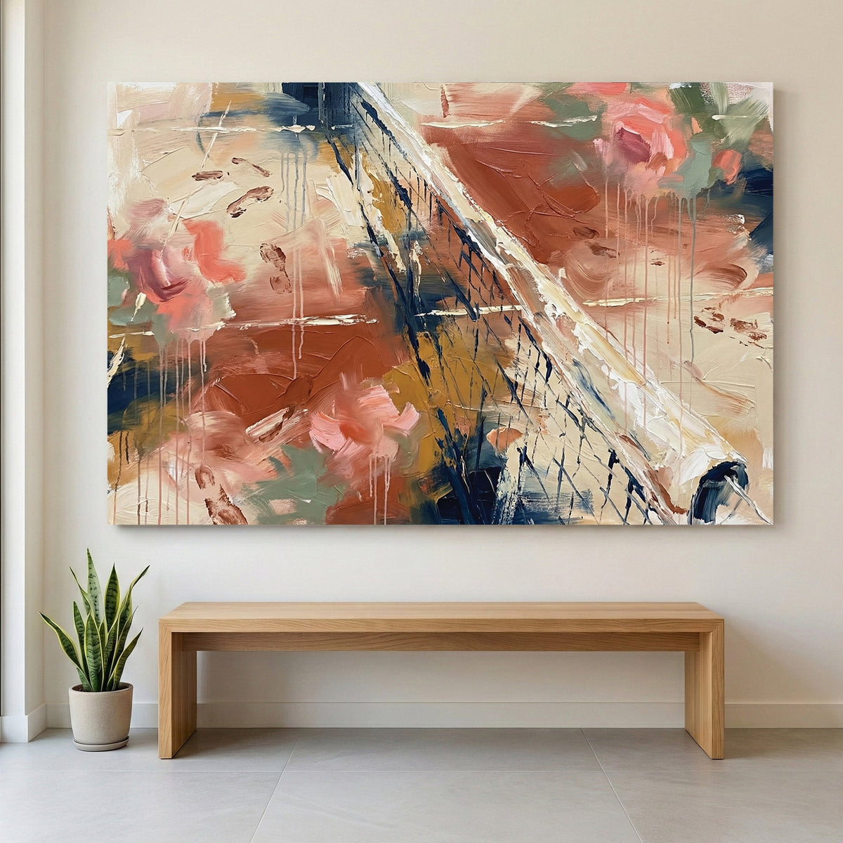 Abstract tennis court mesh watercolour modern art