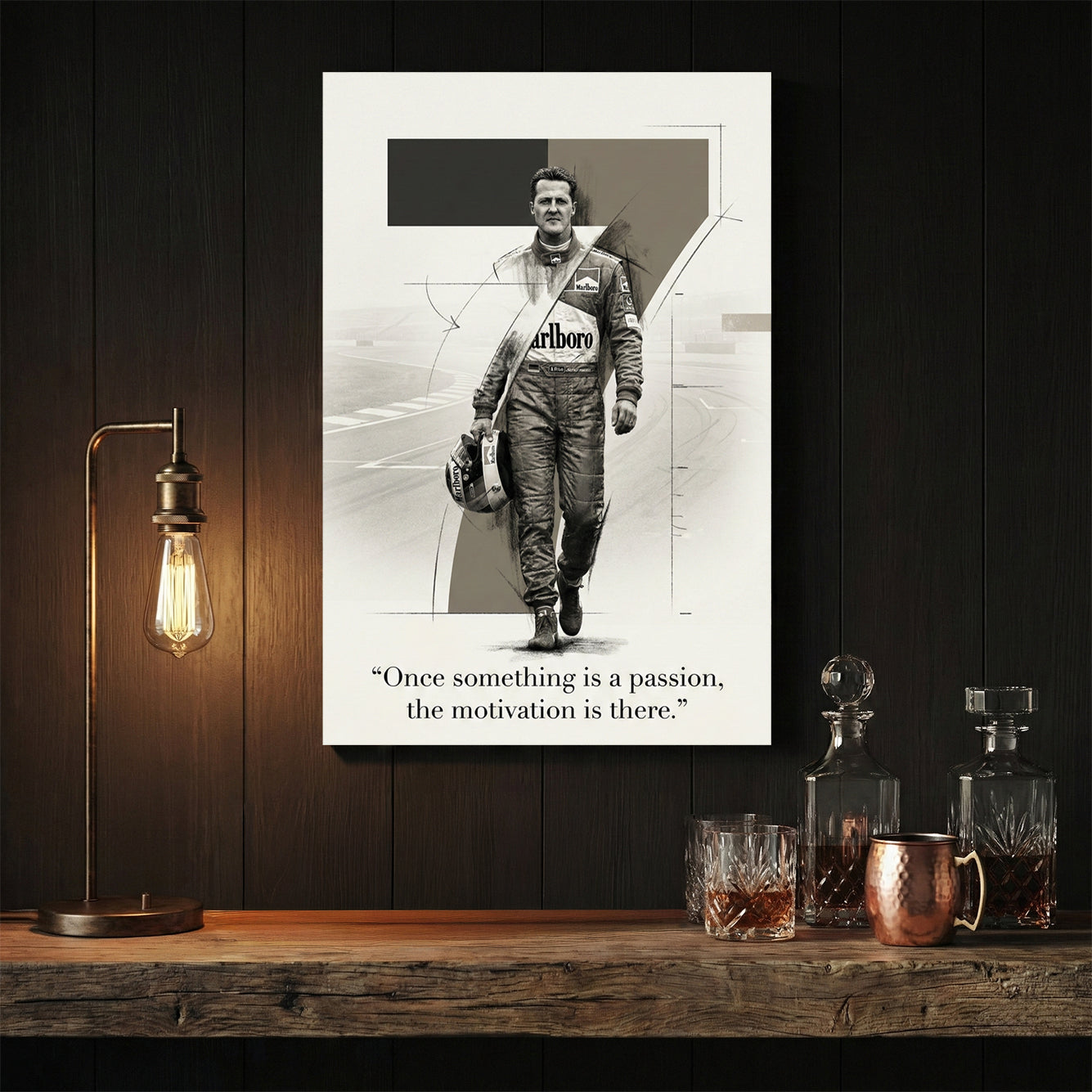Michael Schumacher F1 racing driver portrait minimalist