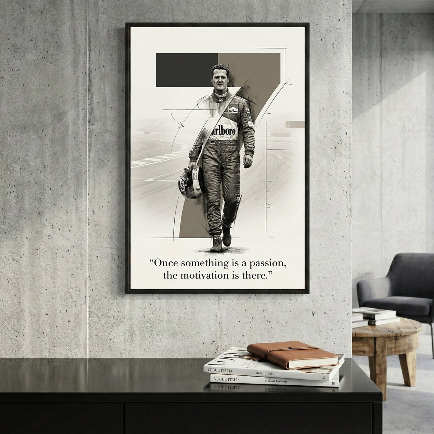 Michael Schumacher F1 racing driver portrait minimalist