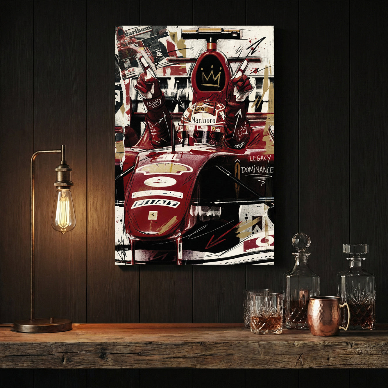 Michael Schumacher F1 red racing car mixed media art