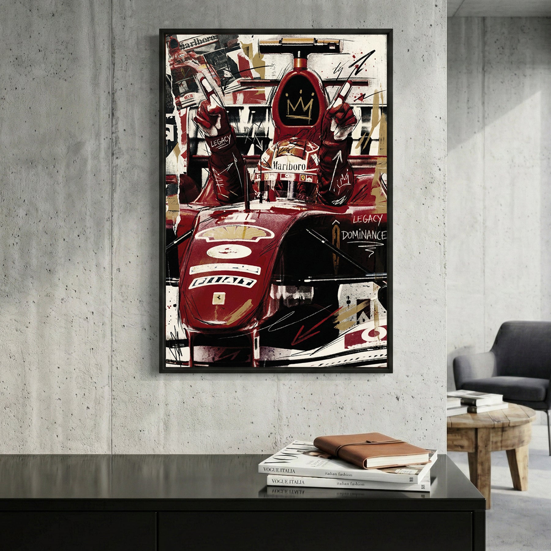 Michael Schumacher F1 red racing car mixed media art
