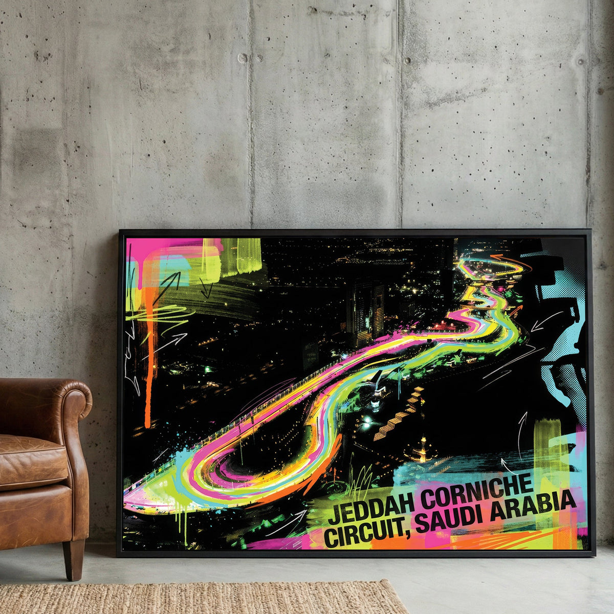 Jeddah Corniche racing circuit neon neon wall art print