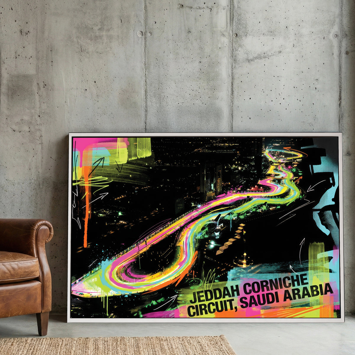 Jeddah Corniche racing circuit neon neon wall art print