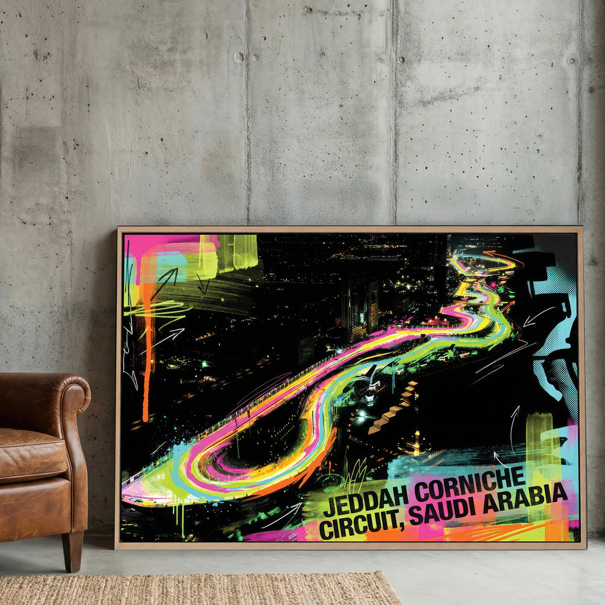 Jeddah Corniche racing circuit neon neon wall art print