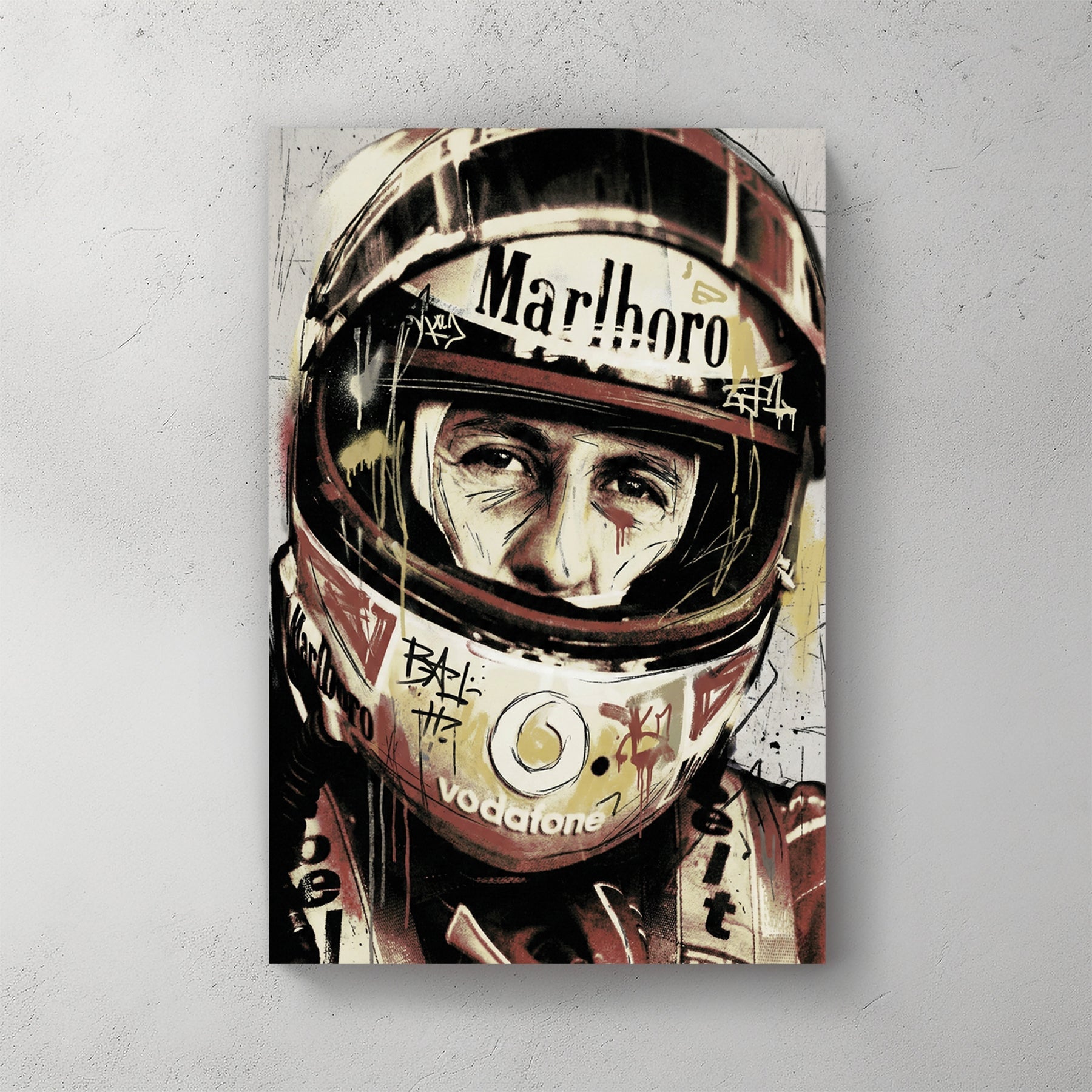 Michael Schumacher in racing helmet urban graphic portrait