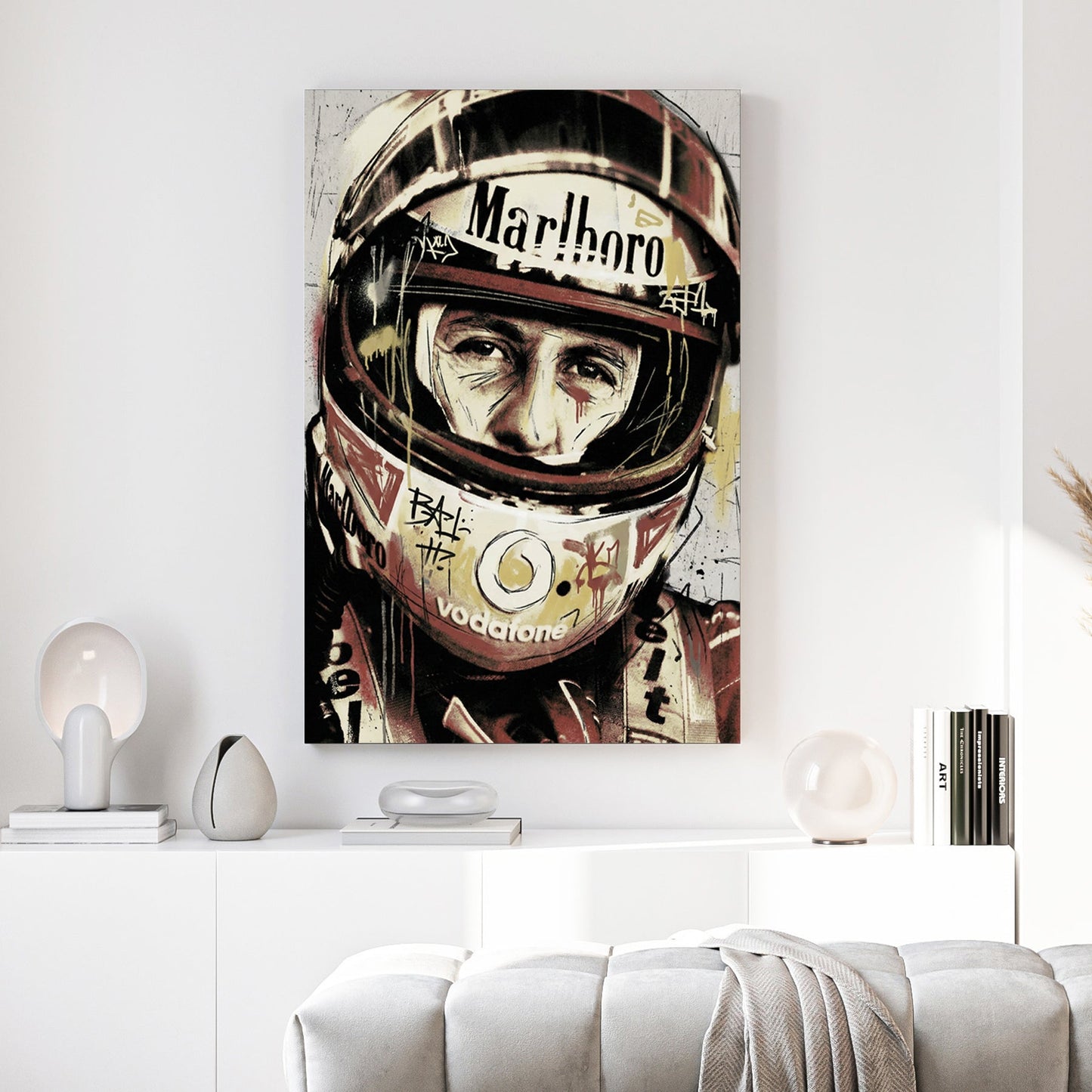 Michael Schumacher in racing helmet urban graphic portrait