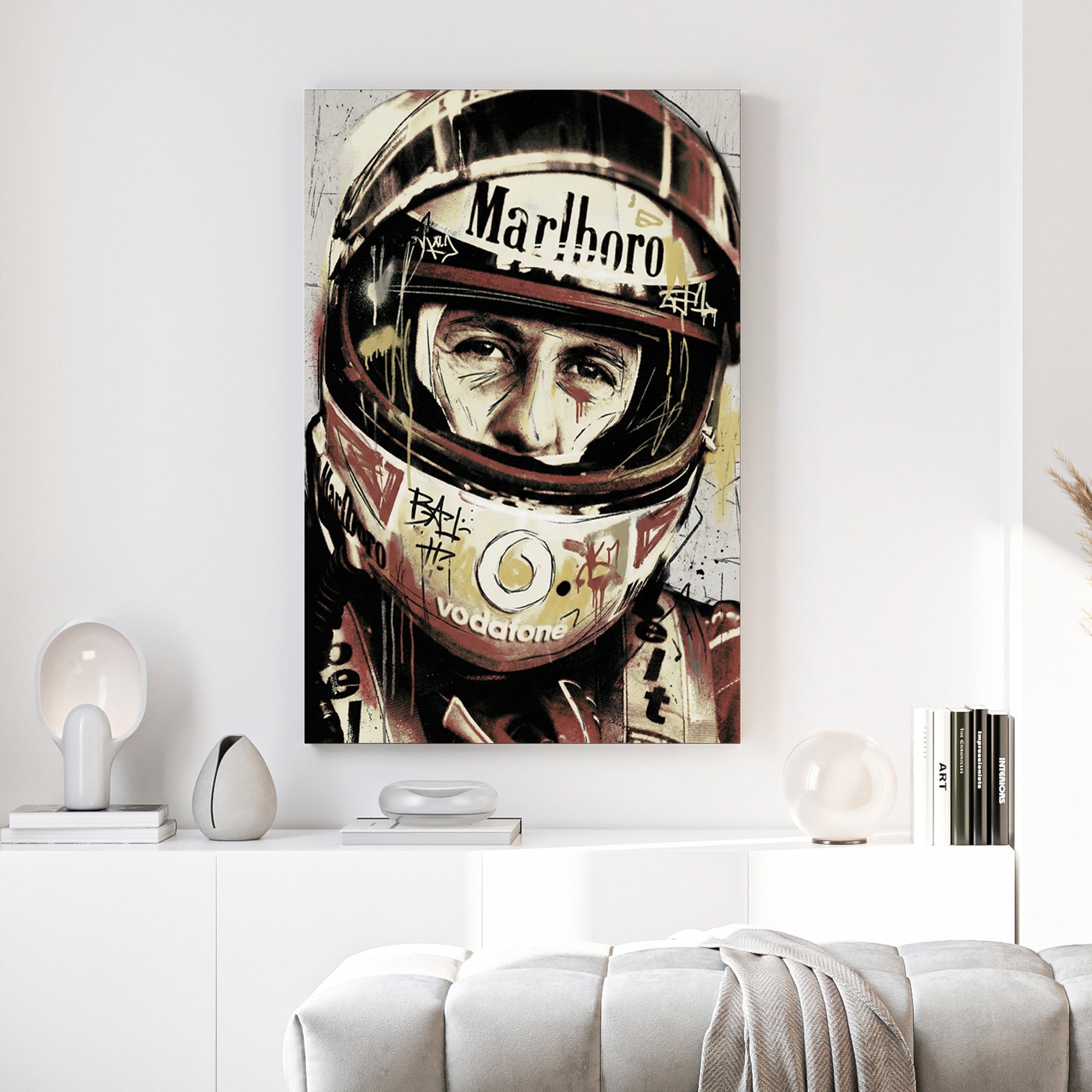 Michael Schumacher in racing helmet urban graphic portrait