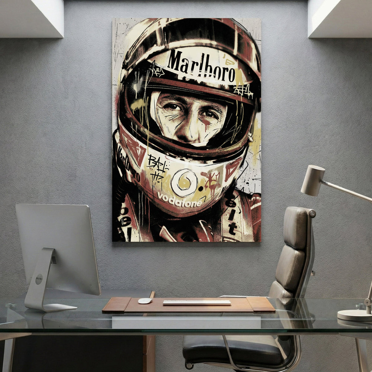 Michael Schumacher in racing helmet urban graphic portrait
