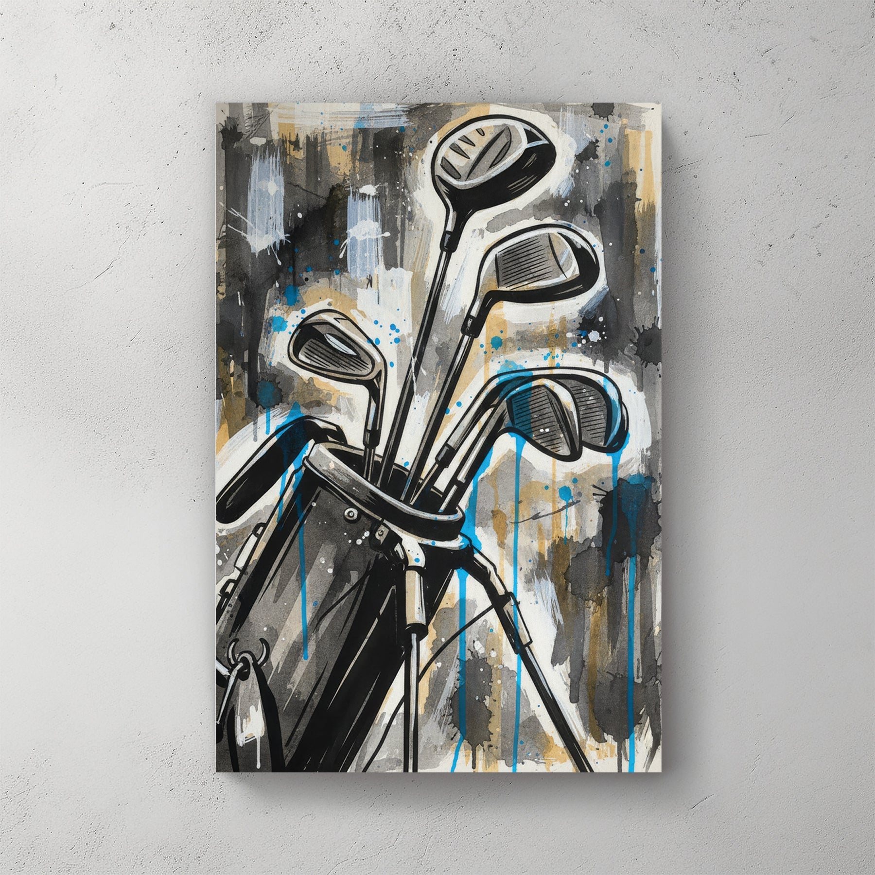 Golf clubs still life mixed media wall art print