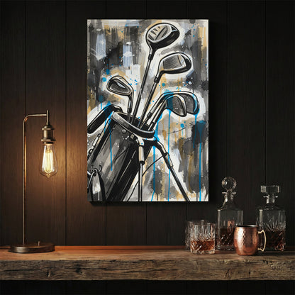 Golf clubs still life mixed media wall art print