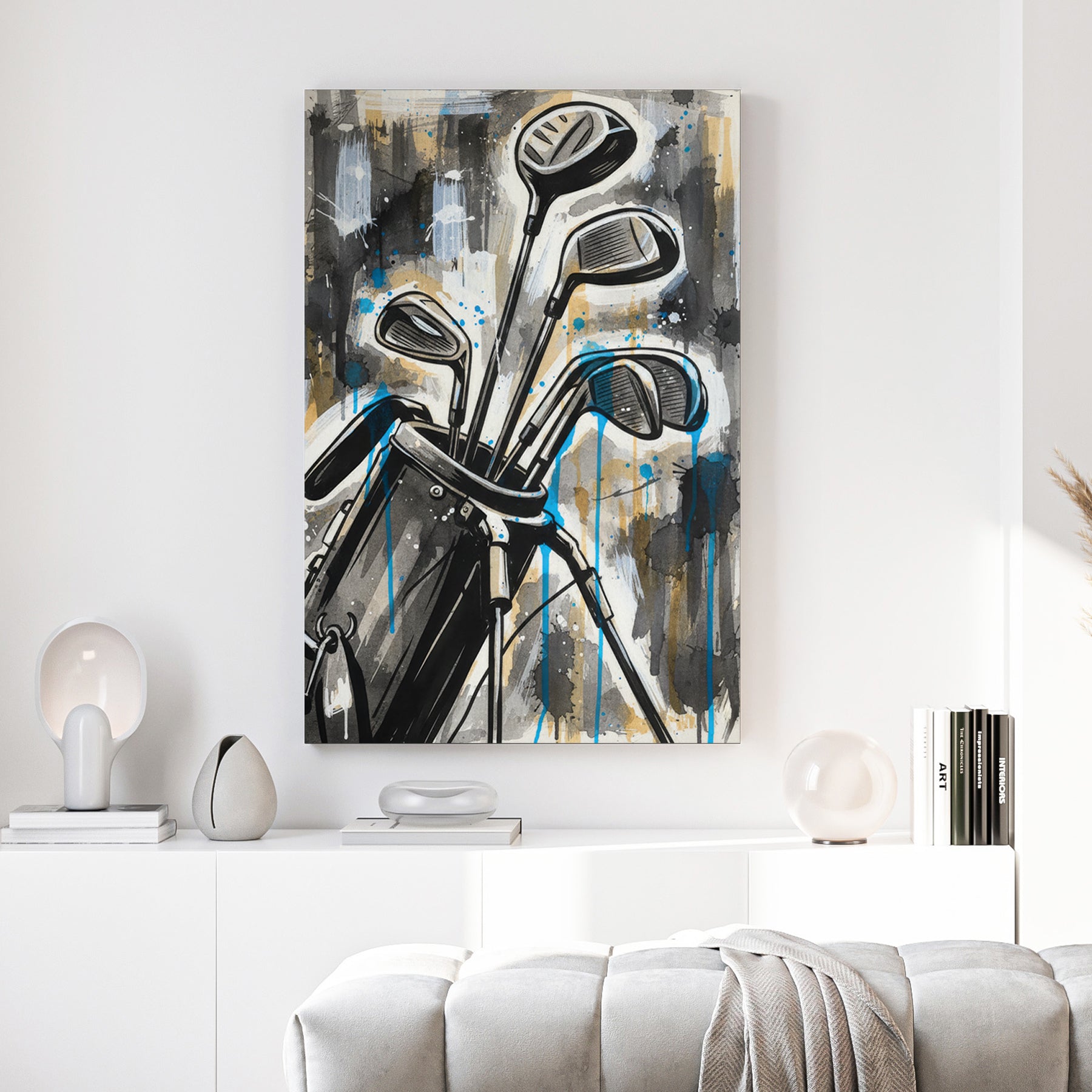 Golf clubs still life mixed media wall art print