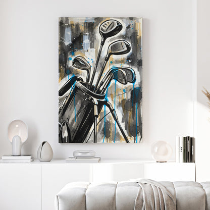 Golf clubs still life mixed media wall art print