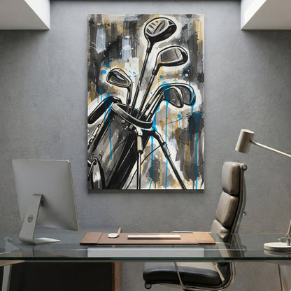 Golf clubs still life mixed media wall art print